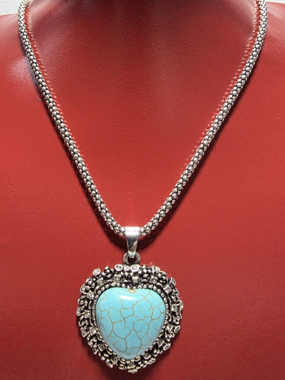Heart Turquoise Pendant Necklace in Silver - Women Jewelry